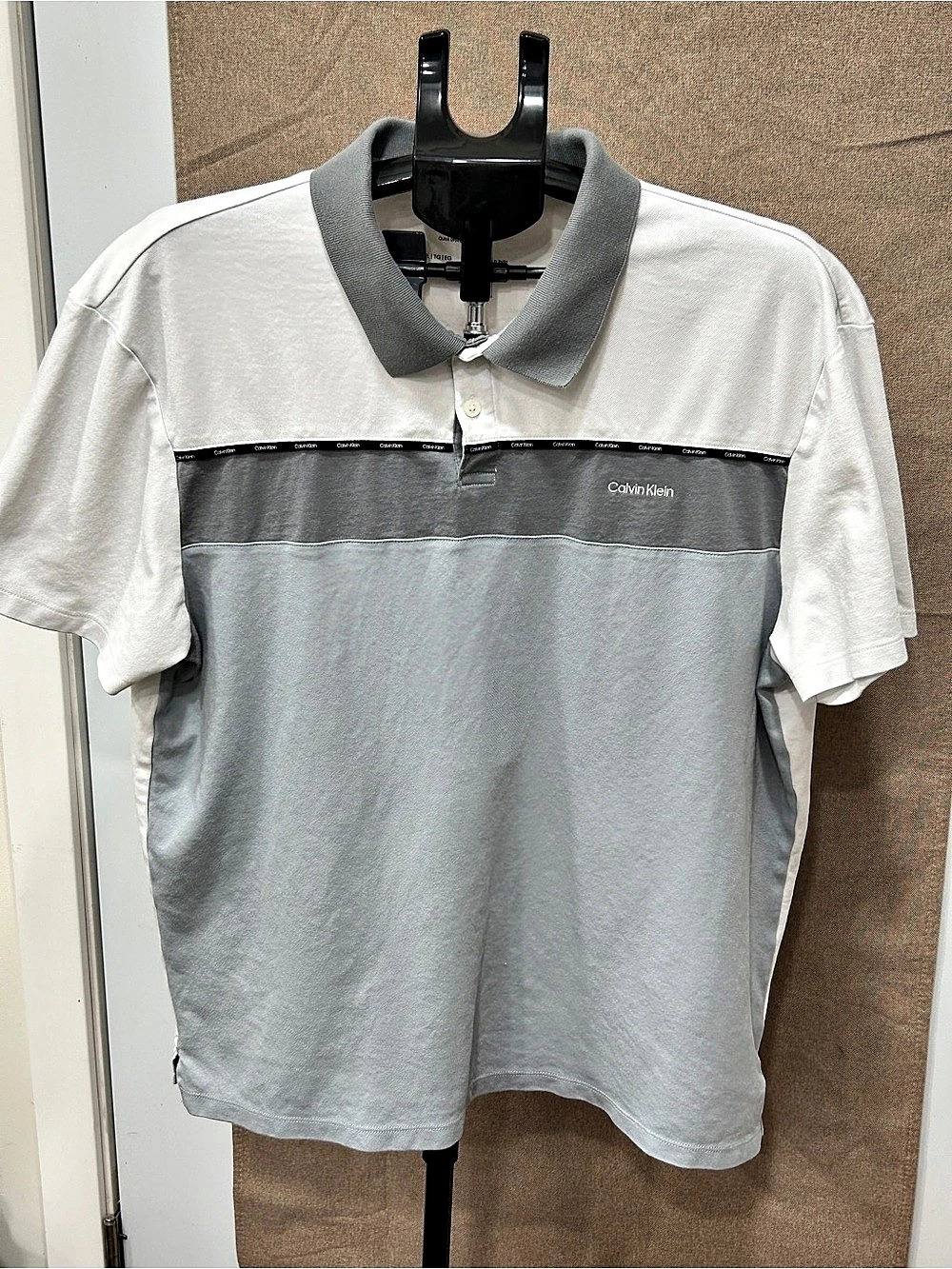Calvin Klein Colorblock Quick Dry Wicking Polo Shirt Gray & White XL